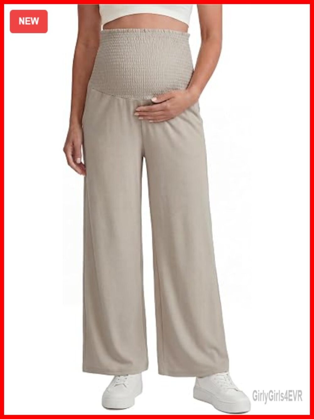 Lyocell Cotton Maternity Pants Over Belly Smocked Waist Stretchy Wide Leg